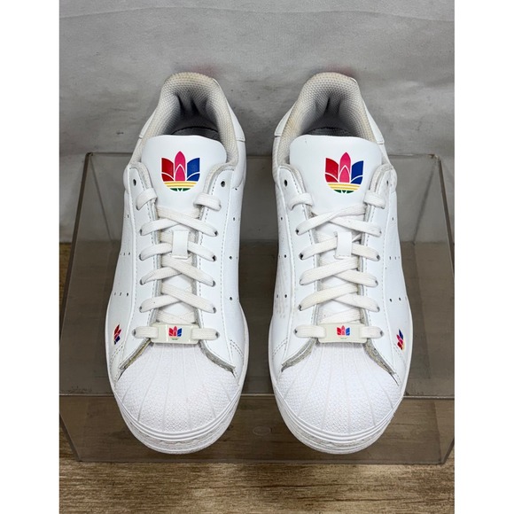 Adidas Superstar Mens Sz 7 White Rainbow Logo Shell Toe Sneakers FZ2211 - Picture 3 of 10